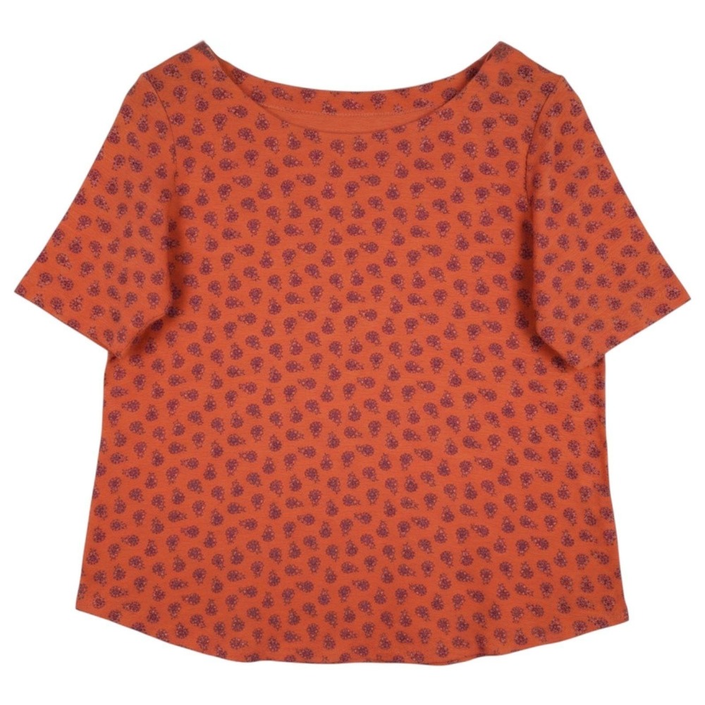 J Jill Shirt Womens MP Orange Pink Floral Pima Slub Elbow Sleeve Tee Boho Casual